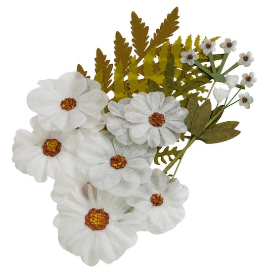 12 Packs: 15 ct. (180 total) White Fabric Pressed Flower Embellishments by Recollections&#x2122;